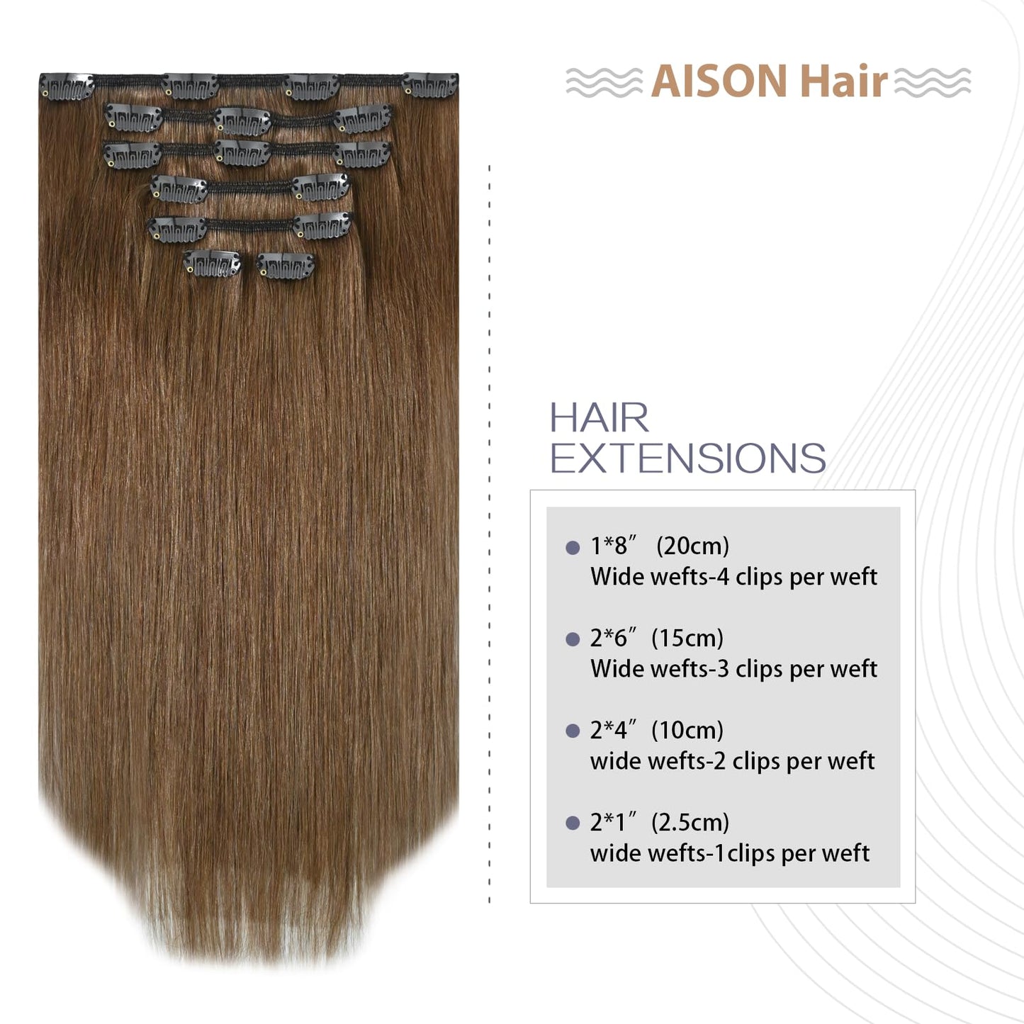 Aison Light Brown Clip in Human Hair Extensions 7pcs Remy Hair 16clips for Women #6 Chestnut Brown Hair Extensions Real Human Ha