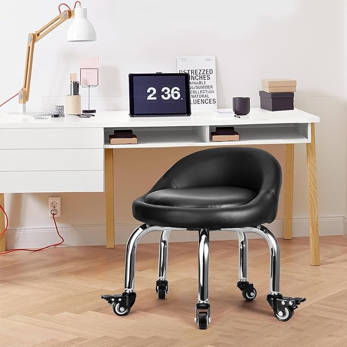 FLOLXNB Low Stool with Back, Low Height Rolling Chair, Low Stool with Wheels for Garage Shop Home Office,L