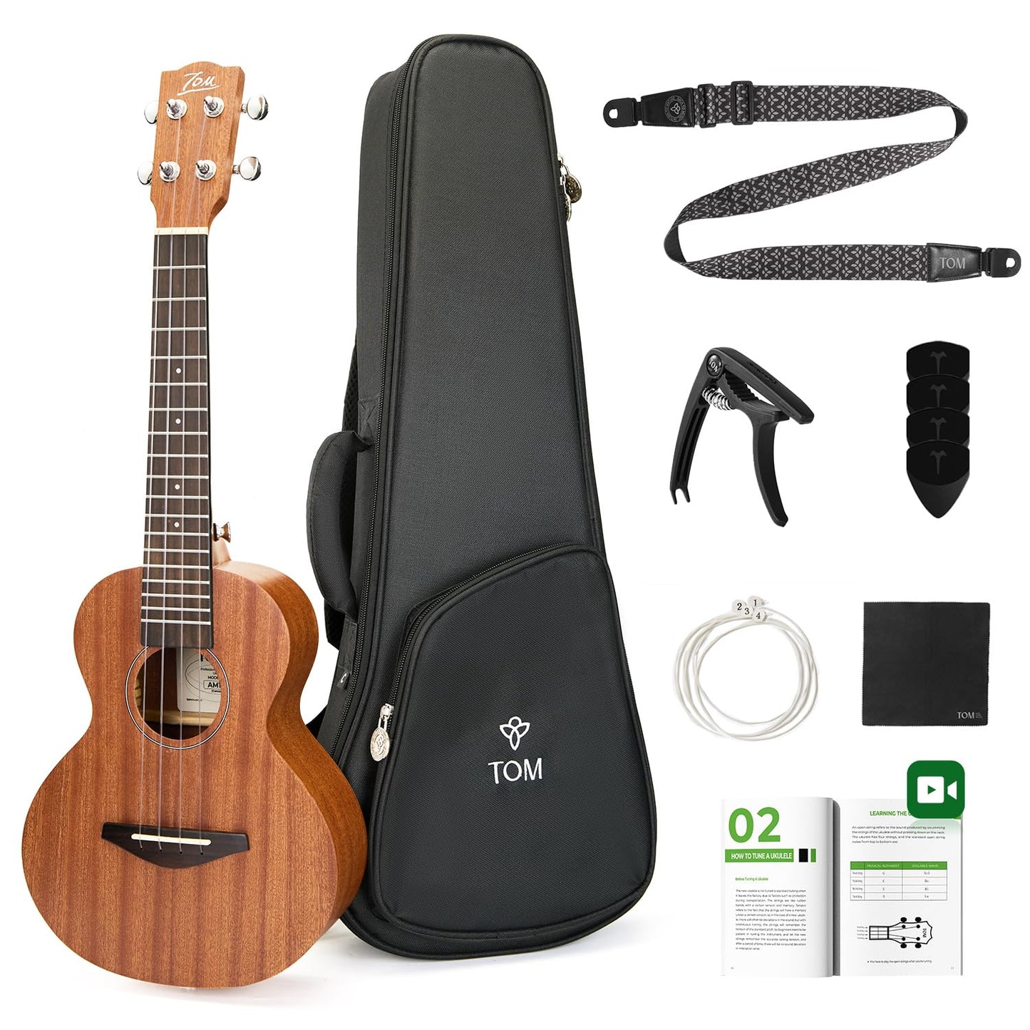 Tom 23 Sapele Concert Ukulele - Includes Quick Locking Strap On Ukulele Beginner Kit, Ukelele For Professional Adults, Beginner