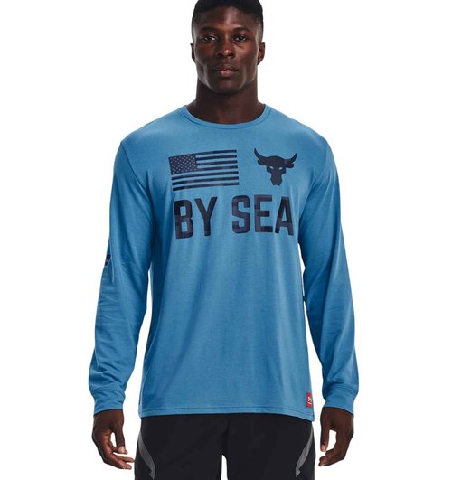 Under Armour x Project Rock Men's Long Sleeve Graphic Shirt, Chicago Blue/Petrol Blue, X-Large