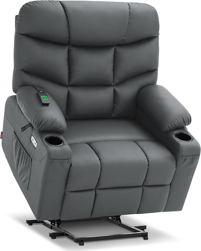 MCombo Oversized Power Lift Recliner Chair with Extended Footrest, Extra Wide 27.2" for Big and Tall Elderly People, Faux Leather R7289 (Dark Grey, Medium-Oversize)
