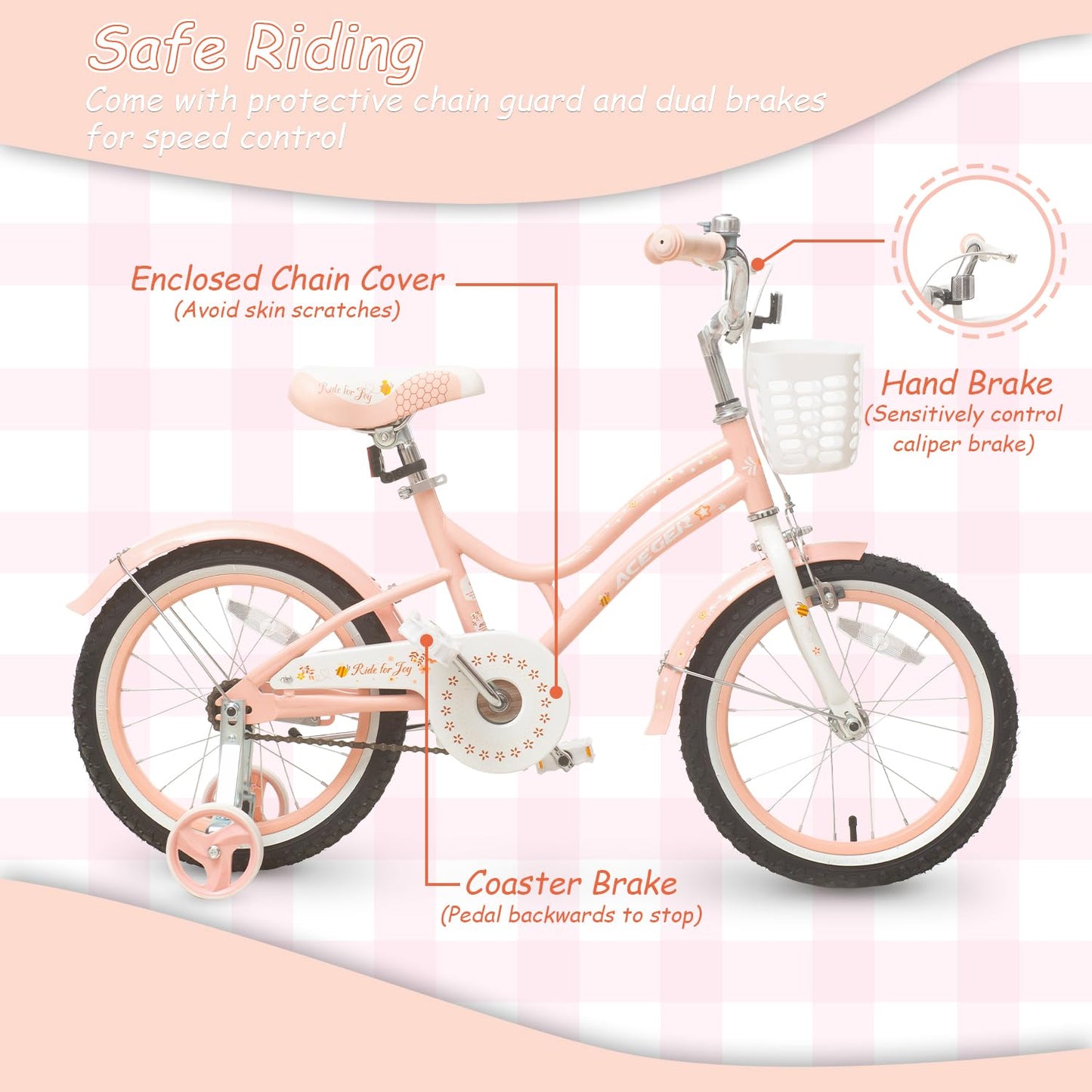 ACEGER Kids Bike for 7-14 Years Old, 16 18 Inch Girls Bike with Removable Training Wheels and Kickstand, 20 Inch Kid's Bicycle with Kickstand only, Adjustable Seat, Steel Frame & Dual Brakes
