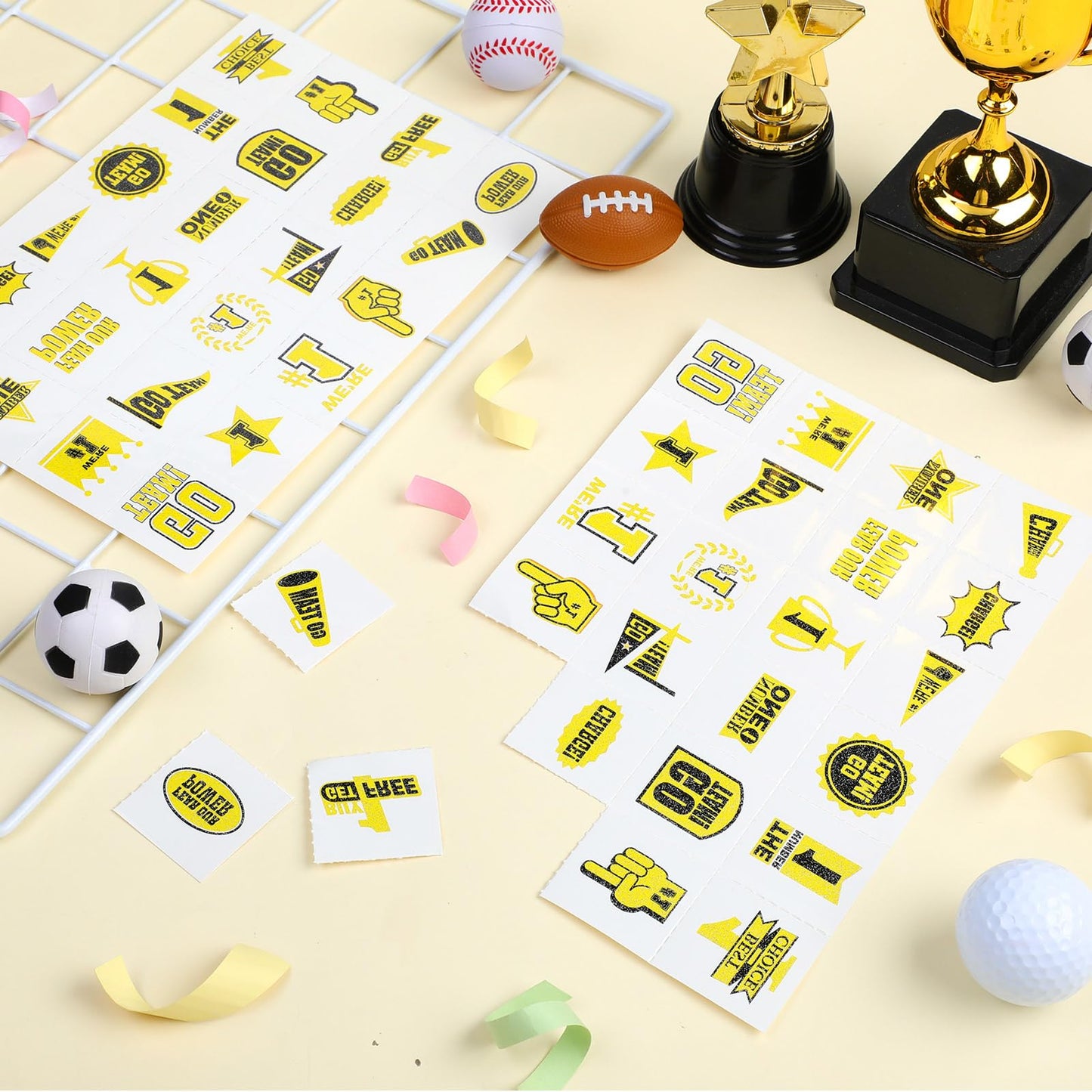 Landhoow 240 Pcs Black Gold Team Spirit Tattoos Temporary Glitter Go Team Tattoos Football Temporary Stickers Party Costume Acce