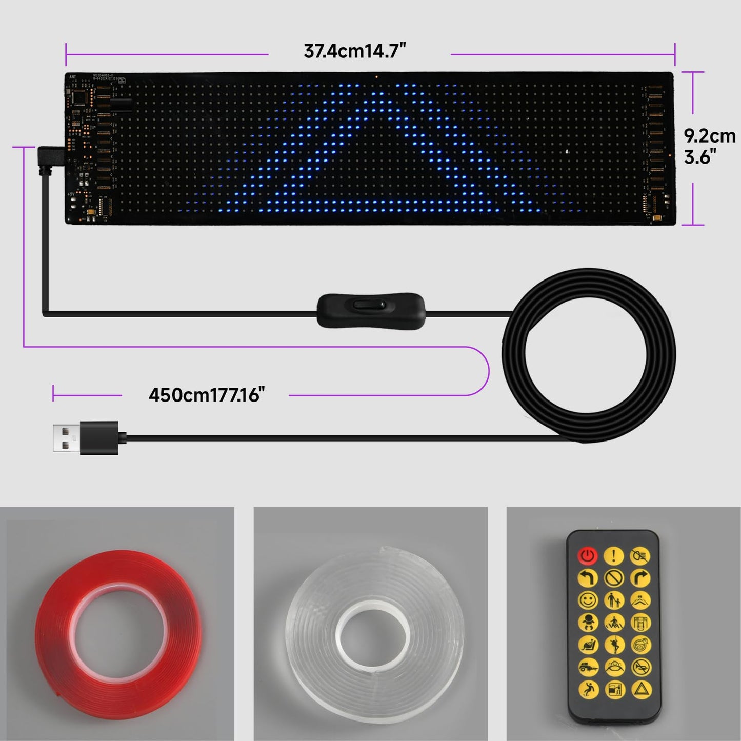 Devil Eyes LED Car Windshield Sign, Programmable Bluetooth APP Control, Custom Text Pattern Animation Flexible LED Matrix Panel USB Powered, High-Brightness Durable for Car Motorcycle SUV Truck Windshield Decor Car Enthusiasts (15''x4'')