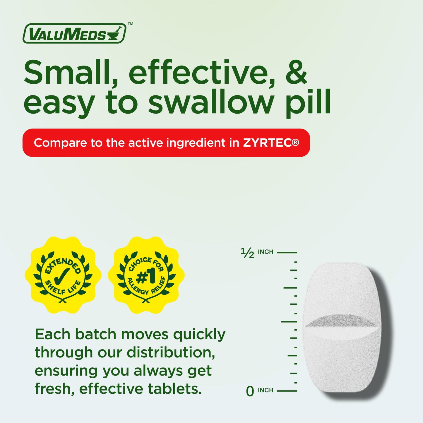 ValuMeds 24-Hour Allergy Medicine Antihistamine for Pollen, Hay Fever, Dry, Itchy Eyes, Allergies | Cetirizine HCl 10mg Caplets, Compare to Leading Brand (500 Count)