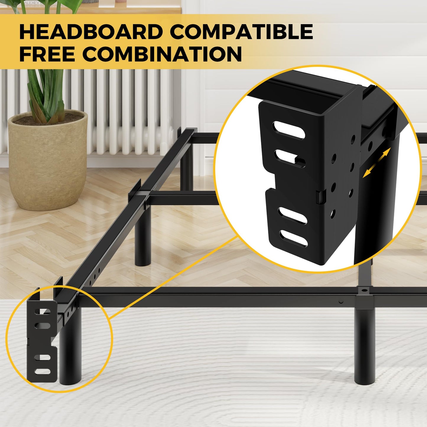 Awesofurni Queen Bed Frame, 7 Inch Basics Metal Bed Frame, Heavy Duty 9-Leg Base for Box Spring and Mattress, Noise-Free, Easy Assembly, Black