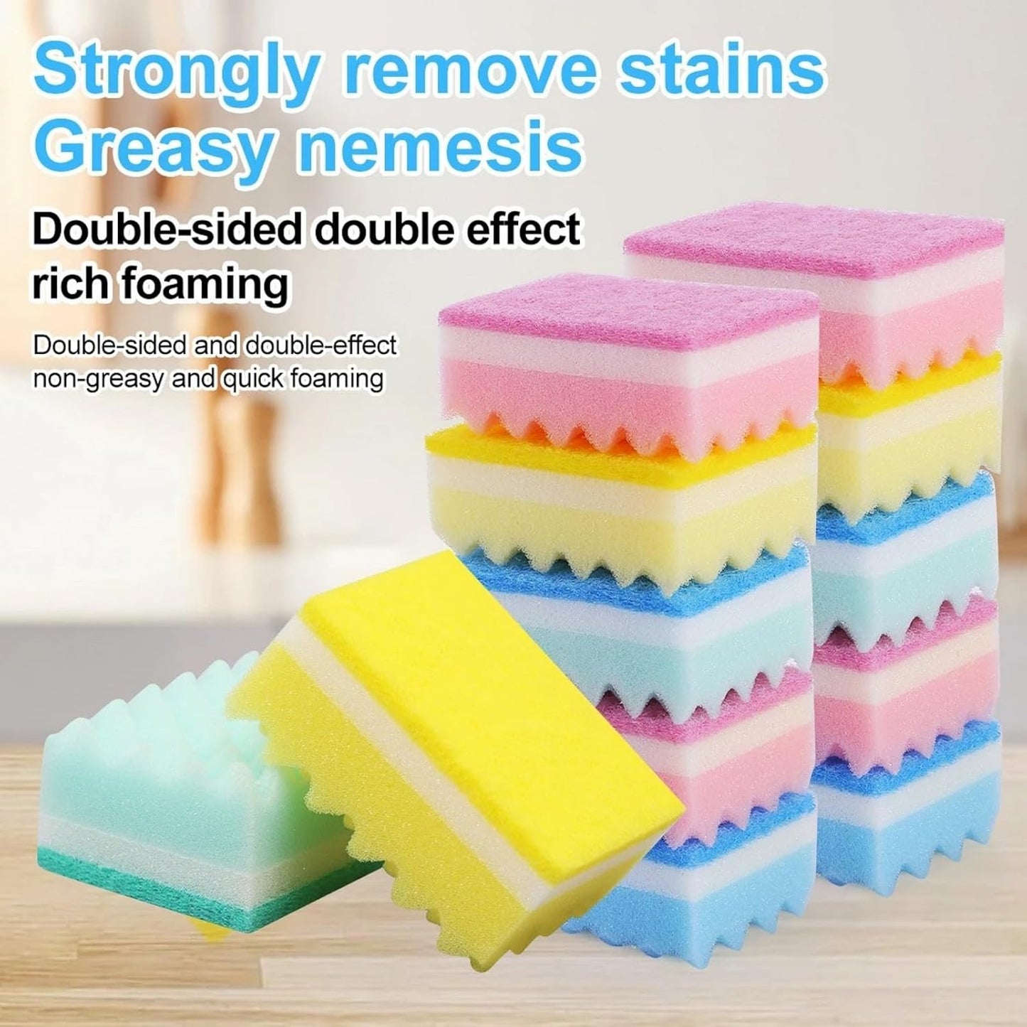 Non-Scratch Cellulose Scrub Sponge,Multipurpose Cleaning Scrubber, Dual-Sided Dishwashing Sponge for Kitchen (Blue & Green, Rectangle 4pcs)