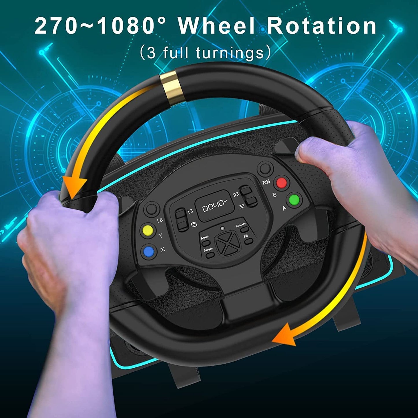 NBCP Racing Wheel with 6-Speed Shifter & Pedals –1080° Gaming Steering Wheel for PS4, Xbox & PC, Vibration Feedback, Clamp Mount, Plug & Play