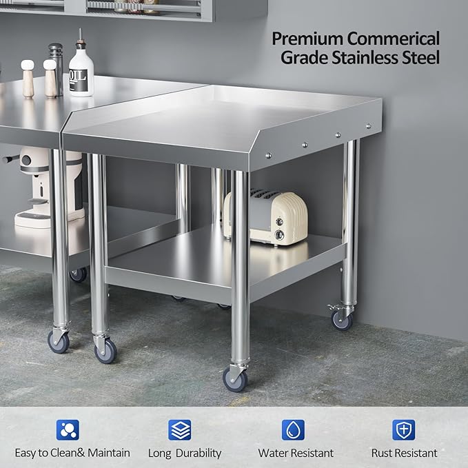 ROVSUN 24" L x 30" W x 26" H Stainless Steel Equipment Stand with Wheels, NSF Commercial Prep & Work Table, Grill Stand Table with Adjustable Undershelf for Hotel, Home,Restaurant Kitchen, Workplace