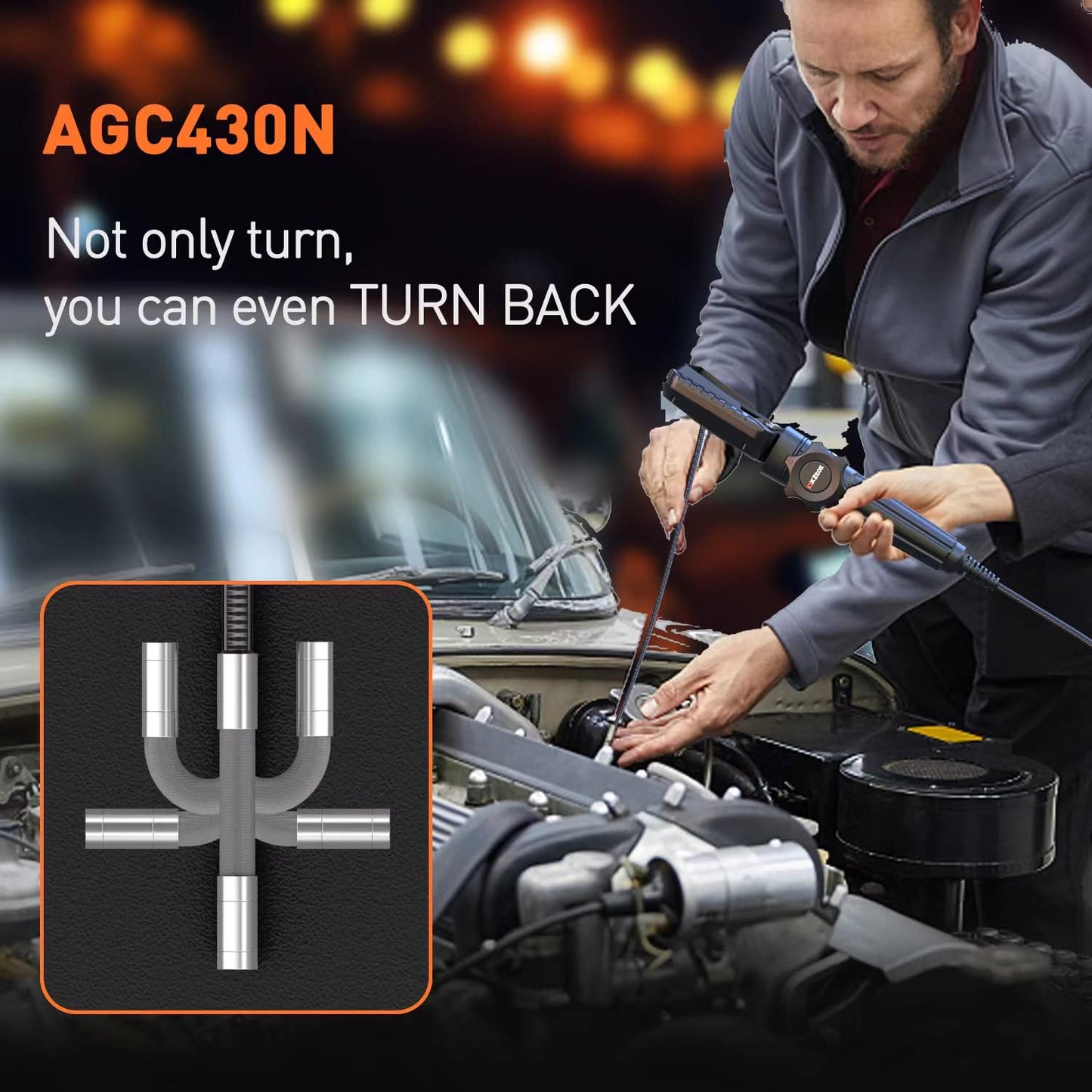 DXZtoz Two-Way Articulating Borescope with Light, Video Industrial Endoscope Inspection Camera with 0.33in Articulated Scope for Engine Automotive Aircraft Mechanics- 5.5FT