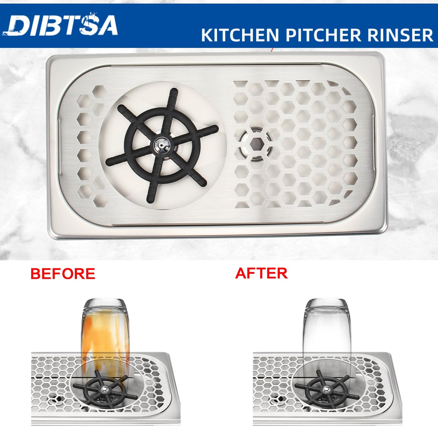 DIBTSA Pitcher Rinser, Espresso Rinser with Spray, Drain and Drip Tray, Stainless Steel Bar Glass Rinser for Sink, Cup Washer for Home Kitchen Hotel Cafe Restaurant (12.8x6.9x1.06 Inch)