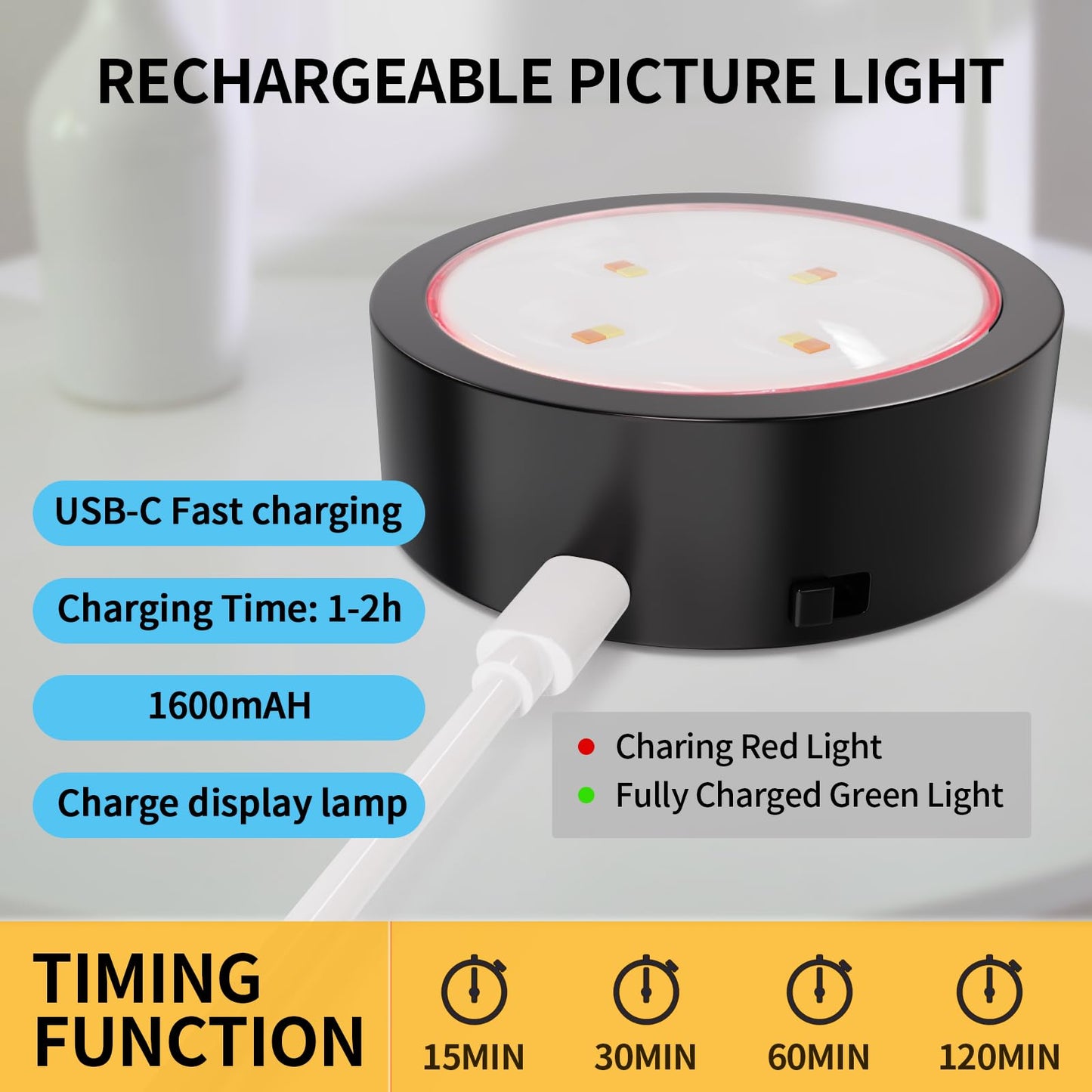 Narotood 6 Pack Picture Lights for Wall, Rechargeable Battery Operated Wall Lights, Picture Frame Lights with 3 Lighting Modes, Wireless Magnetic Painting Light with Remote Control Timer, (Black)
