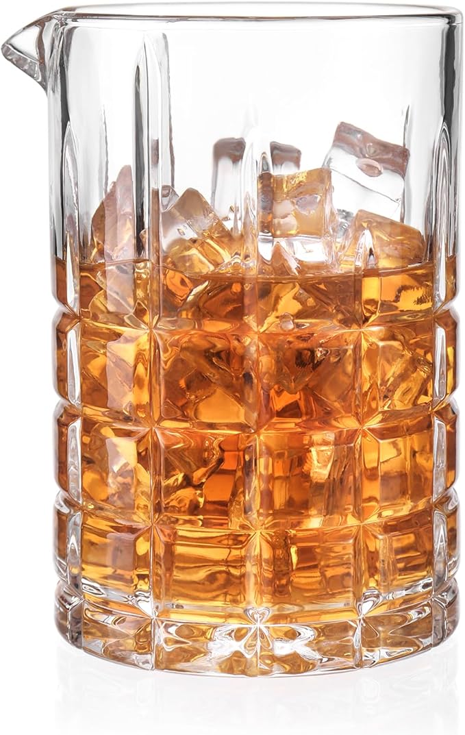 Tequibar Cocktail Mixing Glass, 18.5oz Crystal Mixing Glass, Thick Bottom Bar Stirring for Whiskey Manhattan Martini