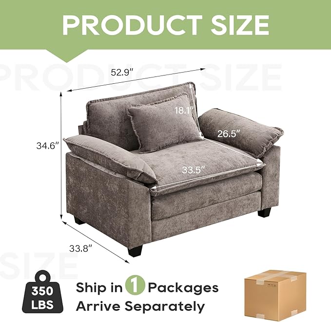 Oprisen Modular Sectional Sofa, Comfy Cloud Couch Sectional Sofa, Chenille Sofa Sleeper Deep Seat Sofa with Throw Pillows for Living Room (Light Gray, 53"- Single Seat)