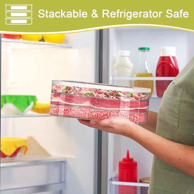 2 Pcs Deli Meat Container for Fridge, Stackable Bacon Lunch Meat Container for Refrigerator, Food Storage Boxes with 2 Lids for Cold Cuts, Cheese, LunchMeat, Salami, Meal Prep Containers, BPA Free
