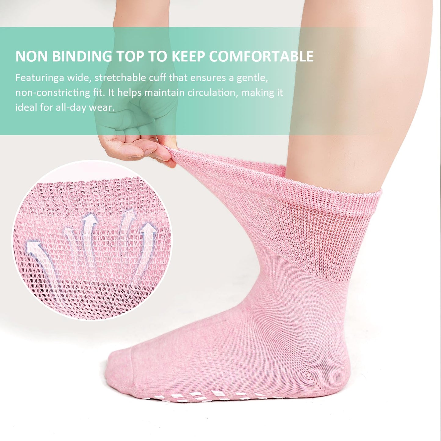 CaiDieNu Non Slip Socks for Women: Non Skid Crew Grip Socks with Gripper for Elderly Pregnant Hospital Slipper Grippy 5 Pairs Mixed Colors Medium