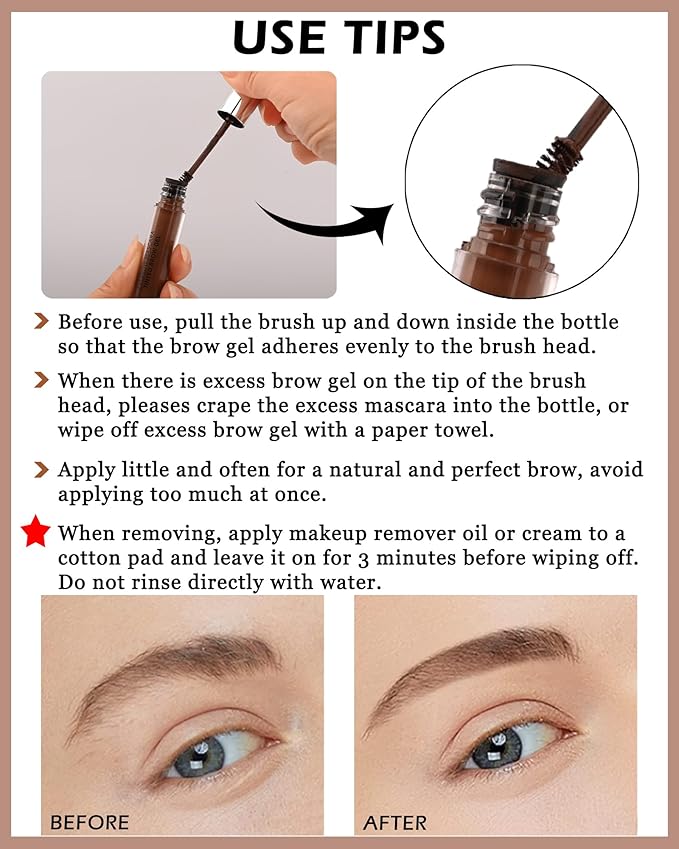 Waterproof Tinted Brow Gel-Long Lasting SmudgeProof Liquid Eyebrow Makeup,Eyebrow Mascara Tinted Brow Glue,Brow Filler Tint,Volumizing Enhance Brow Mascara,With Brow Razor Brush for Women-04Dark Brown