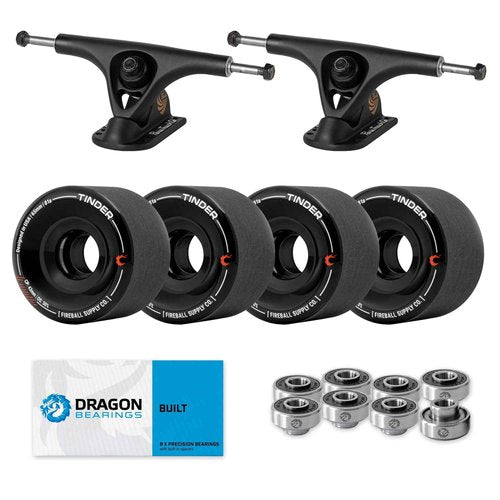 Paris V2 50° Longboard Skateboard Trucks Bundle - Set of 2 Longboard Trucks with Tinder 60mm Longboard Wheels & Bearings for Cruising & Carving (Black, 180mm / 65mm)