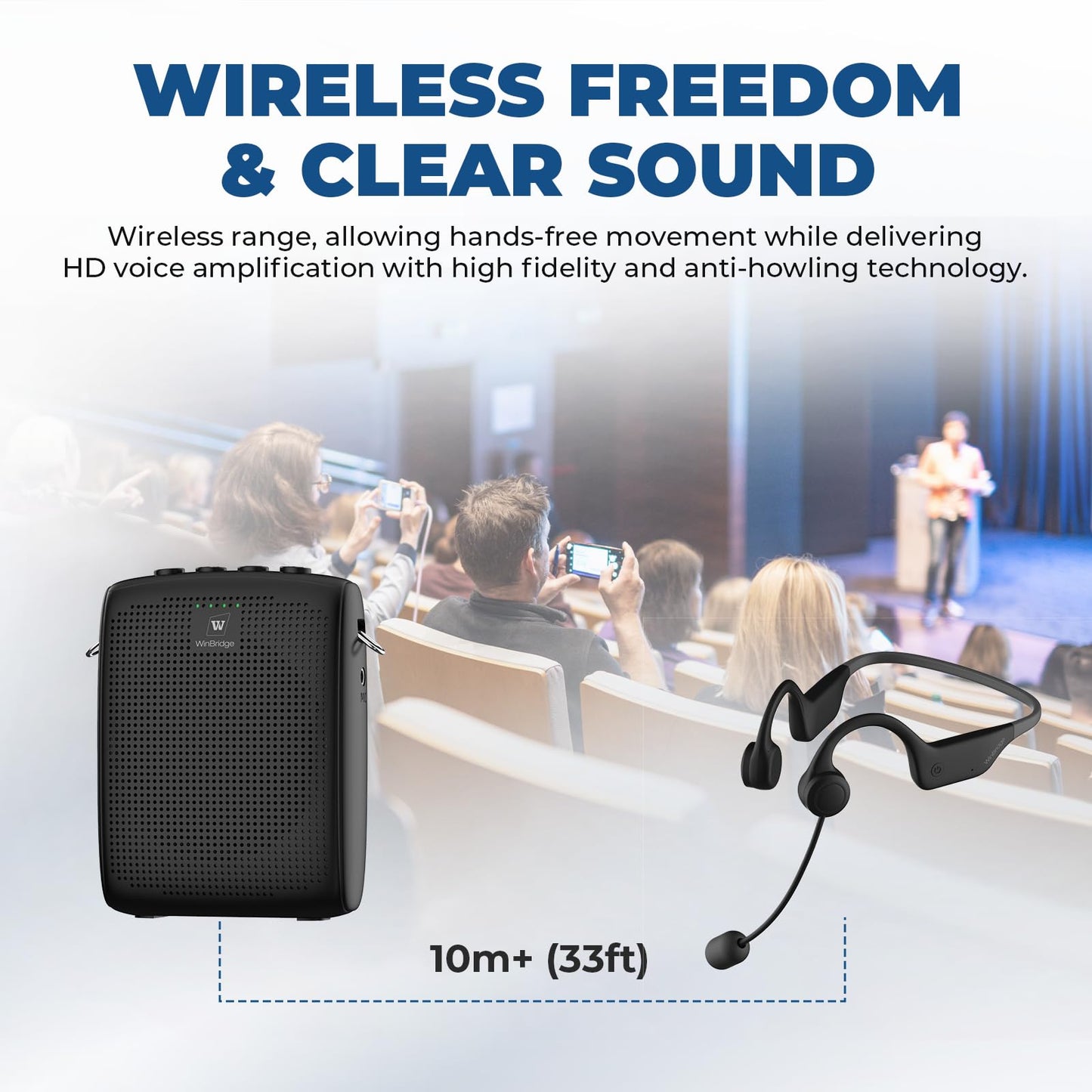 Winbridge Voice Amplifier Wireless Microphone Earhook, Porable Speaker And Mic For Teachers, Mini Pa System With Crystal-Clear O