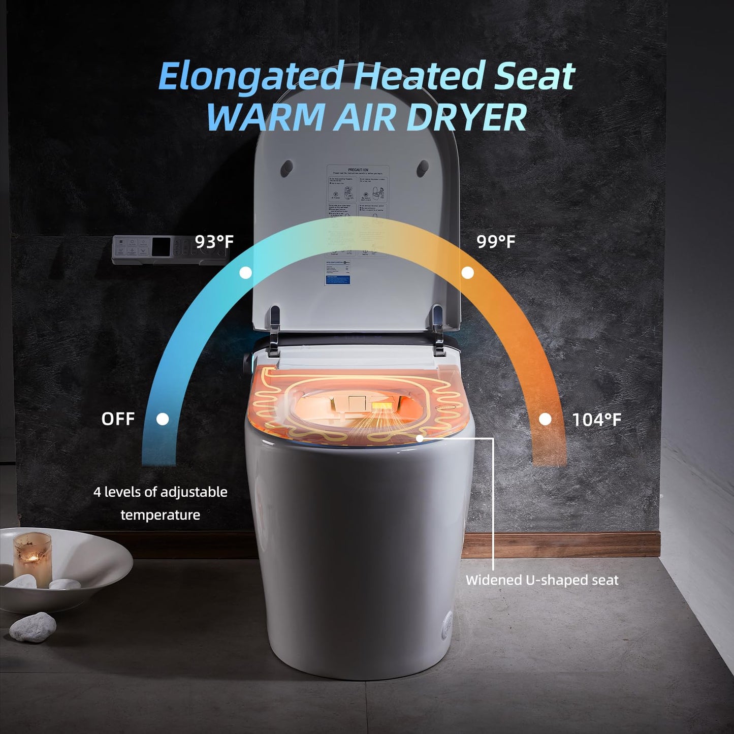 VIPOOO Smart Toilet with Bidet Built In- U-Widening Heated Seat, Foam Shield, Automatic Modern Intelligent Toilet With User Definition, Foot Sensor Flush, Warm Water Dryer VIP-U02PRO