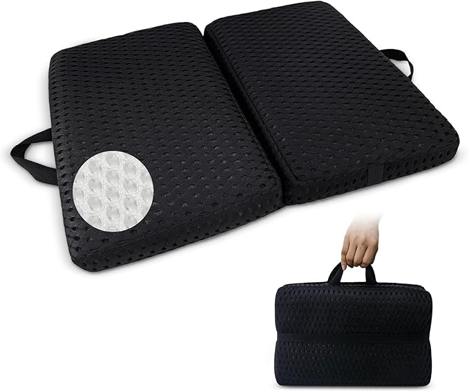 Portable Seat Cushion, Breathable 3D Fabric Foldable Seat Cushion for Stadium Bleachers/Airplane Travel; Soft, Thick & Ligheweight; Versatile Cushions for Bleachers, Flights, Camping, Office(Black,S)