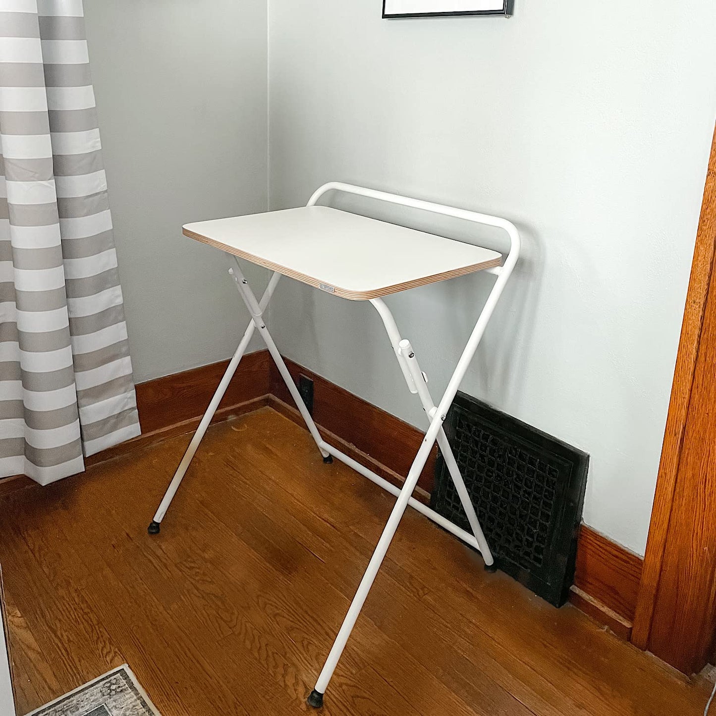 SOFSYS Modern Folding Desk for Small Space, Computer Gaming, Writing, Student and Home Office Organization, Industrial Metal Frame with Premium Desktop Surfaces, White/White
