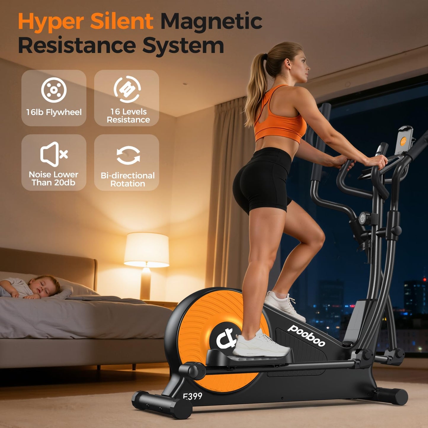 pooboo Elliptical Machine, Elliptical Exercise Machine with 16-Level Resistance& Hyper-Quiet Magnetic Driving System, Elliptical Machine for Home with LCD Monitor&15.5IN Stride, 350LBS Weight Capacity