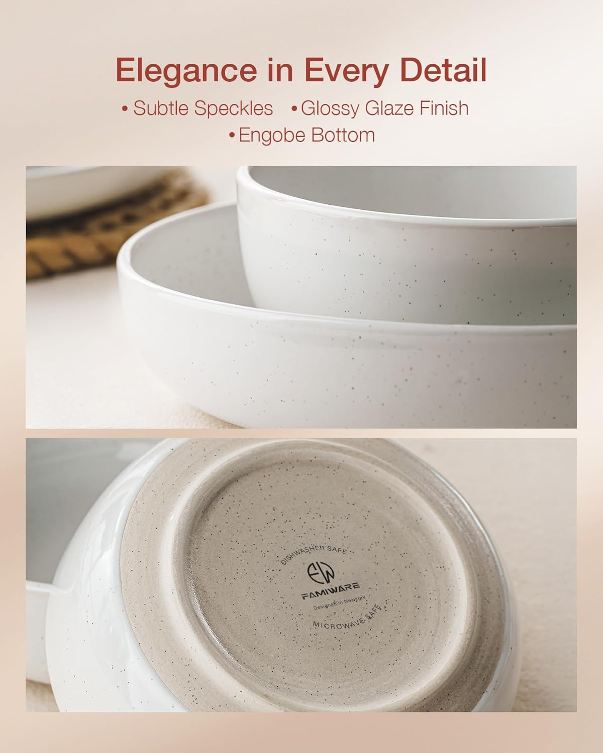 Famiware Milkyway Dinnerware Sets, 24 Piece Dish Set, Plates and Bowls Sets for 8, White