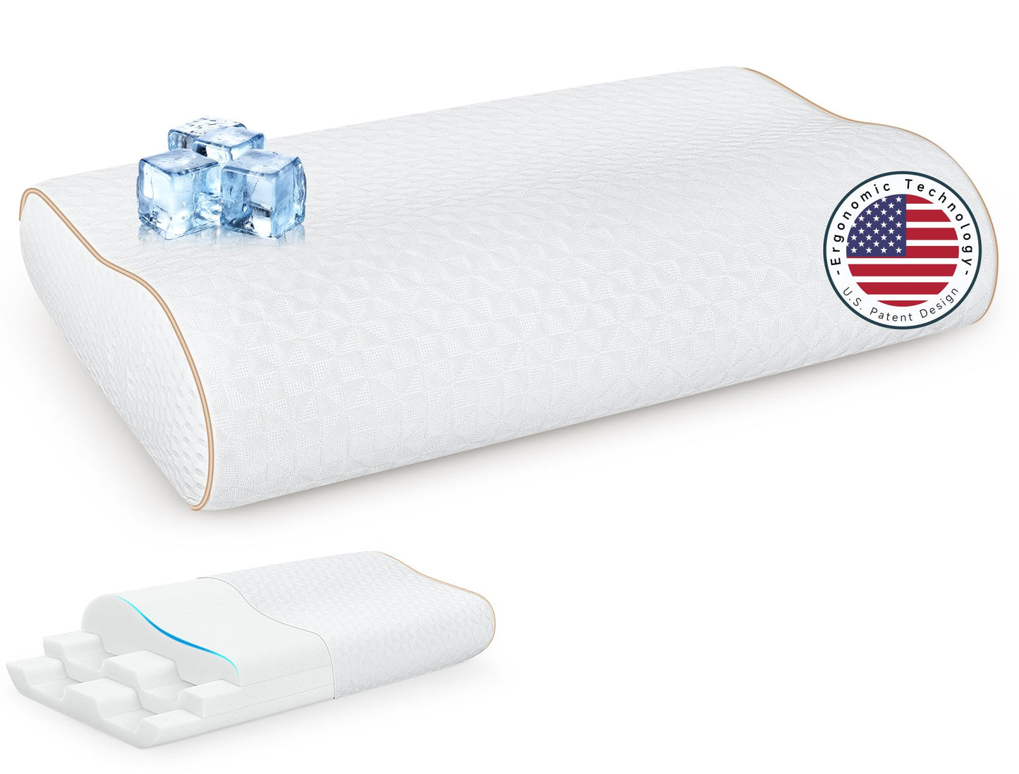 zibroges Sandwich Memory Foam Pillow for Sleeping - Ergonomic Cervical Cooling Pillows Queen Size, Adjustable Contour Pillow for Neck Pain Relief, Bed Pillow for Side, Back & Stomach Sleepers