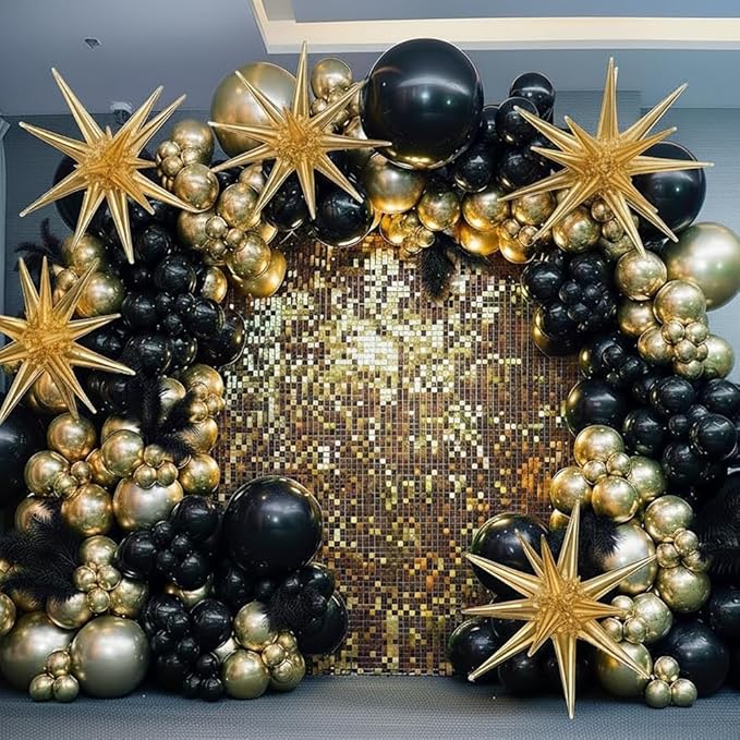 EICUECUE Black and Gold Balloons Garland Arch Kit 200Pcs - 5 10 12 18 22inch Black Gold Confetti Latex Balloons for 2026 N...