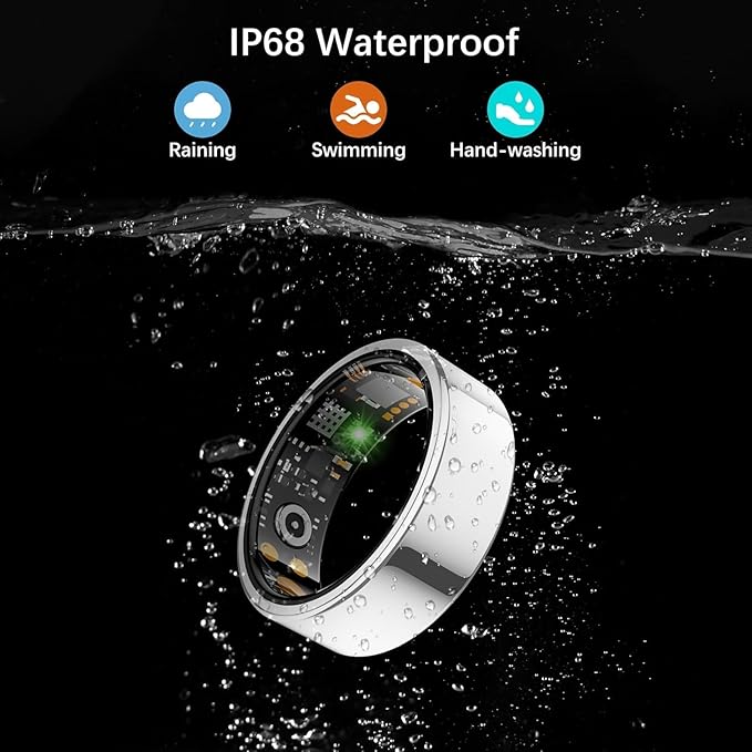 Smart Health Ring for Women Men, Fitness Tracker Ringwith Heart Rate, Blood Oxygen, Sleep Tracker, Step Tracker, No Subscription Fee,lP68 Waterproof Smart Ringfor iPhone & Android (Silver, 10#)