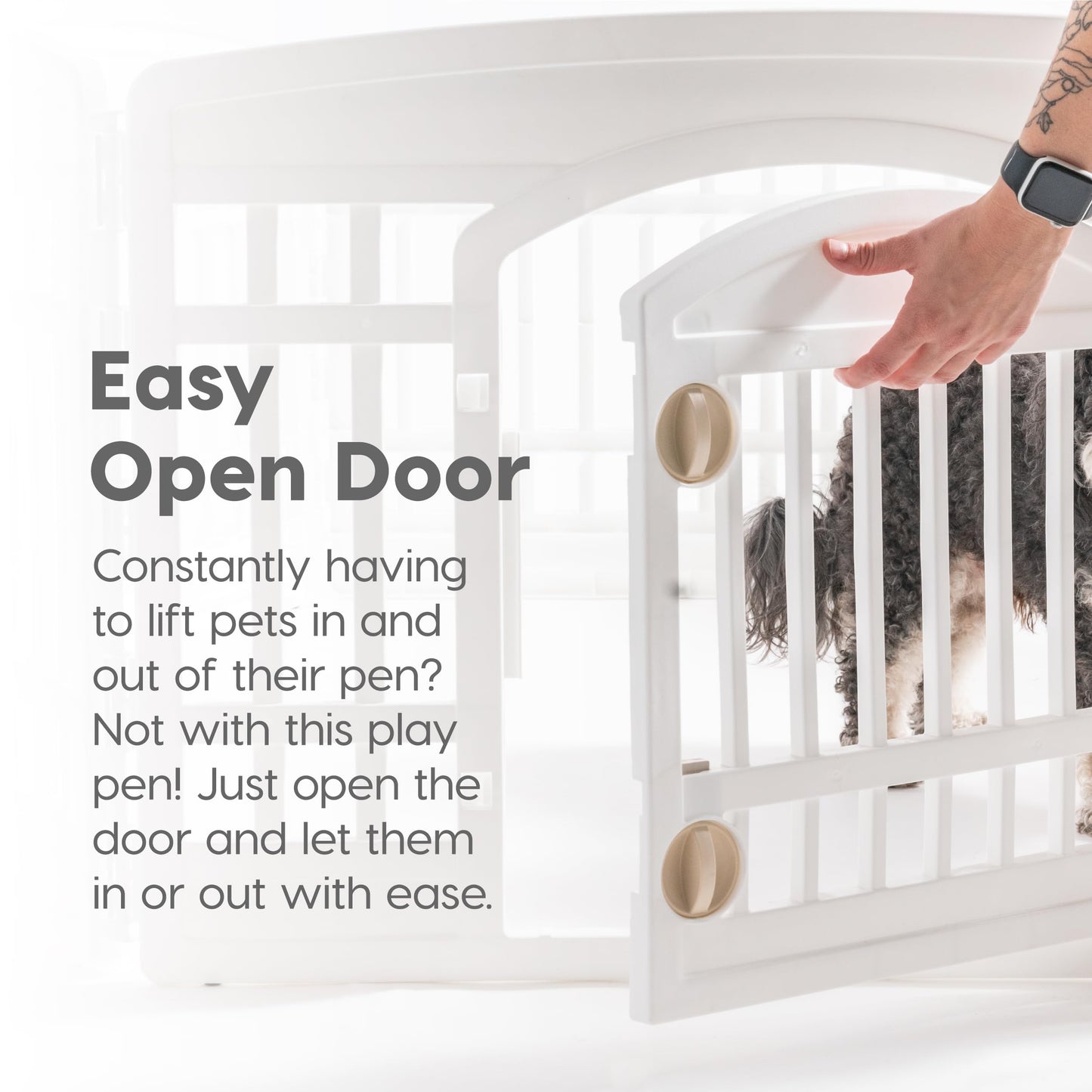 IRIS USA 24" 4-Panel Dog Playpen with Door, 35 x 35 x 24, Puppy Playpen, Dog Play Pen Indoors, Pet Fence, Small Pets, White