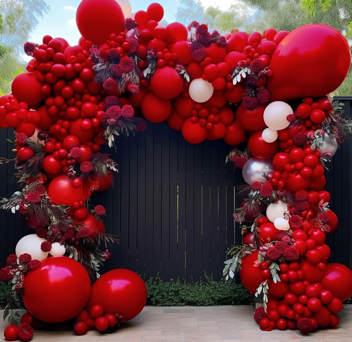 Double Stuffed Ruby Red Balloons Different Sizes Latex Matte Red Balloon Garland Arch Kit for Birthday Wedding Baby Shower Valentine's Day Mother's Day Party Decor
