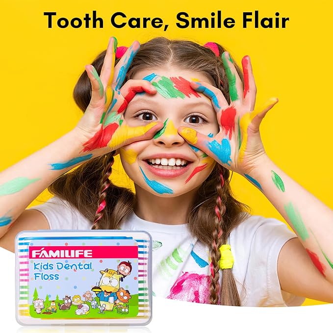 FAMILIFE Kid Floss Picks, 120 Pcs Kid's Dental Floss Pick Without Fluoride, Kid Flossers with 4 Travel Handy Cases, Helps to Fight Tooth Decay and Keep Your Kids’ Teeth Clean