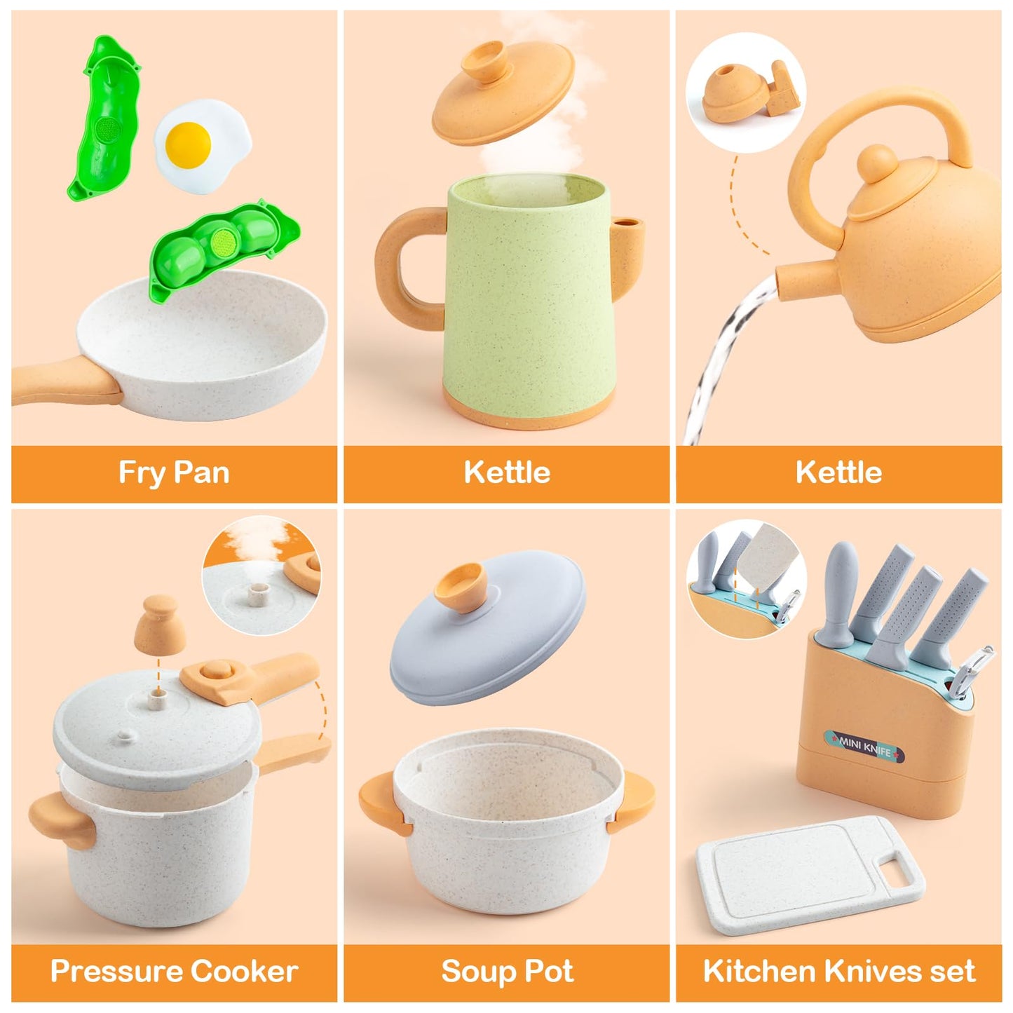 Kids Play Kitchen Accessorie, 42Pcs Toddlers Pretend Toy Kitchen Playset Cooking Sets with Pressure Pots and Pans, Cookware, Utensils, Cutting Play Food Preschool Education Toys Gift for Girls Boys