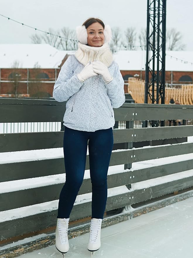 5 Pieces Women Winter Warm Set Knit Beanie Hat Scarf Touchscreen Gloves Earmuffs Stockings 5 in 1 Ski Outing Set for Gift