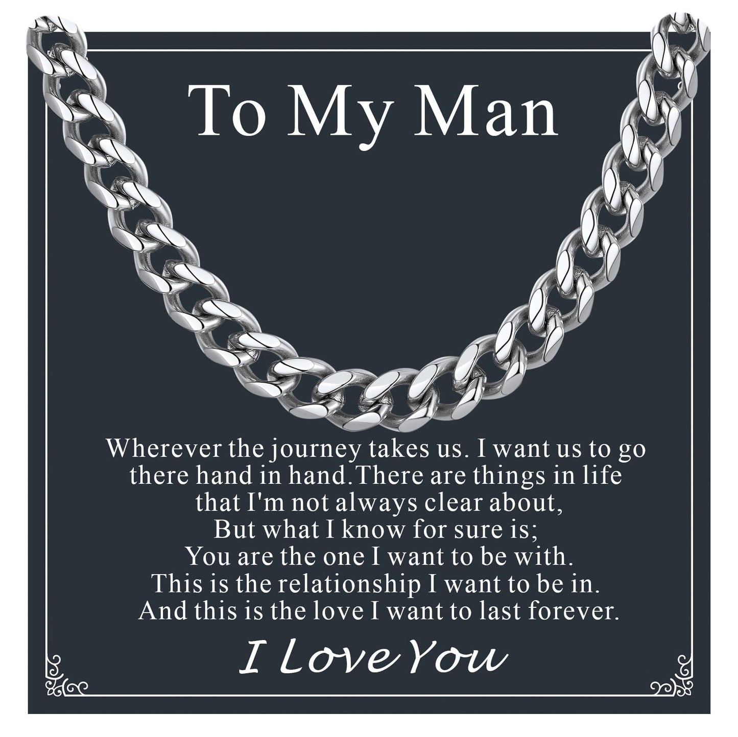 Supcare Mens Chain Necklaces 6mm Hypoallergenic Silver Cuban Link Chain for Men Boyfriend Birthday Gifts to My Man Promise Necklace Waterproof Stainless Steel Necklaces