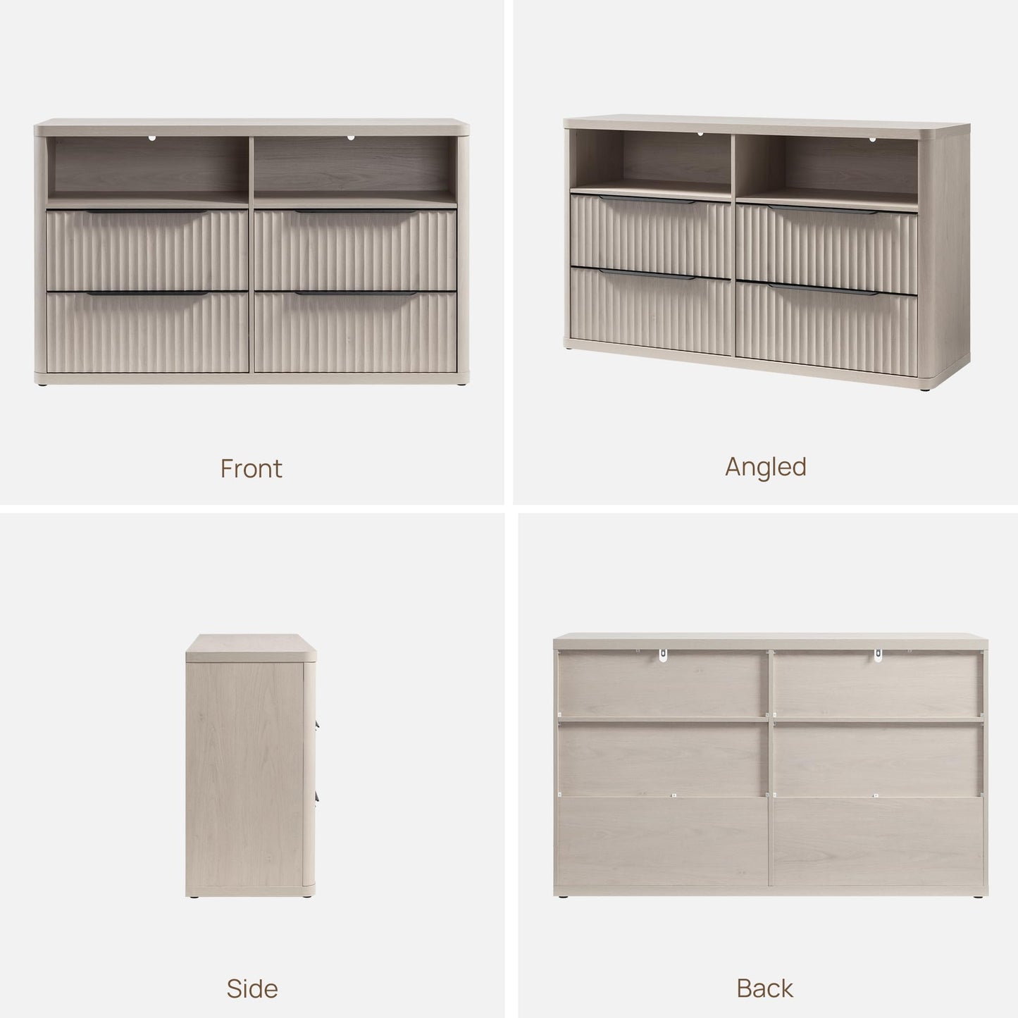 SICOTAS Dresser for Bedroom - Dressers & Chests of Drawers with 4 Drawers Large Modern Dresser for Closet with Open Shelf Fluted Wide TV Stand Clothes Closet Storage for Bedroom Hallway Entryway