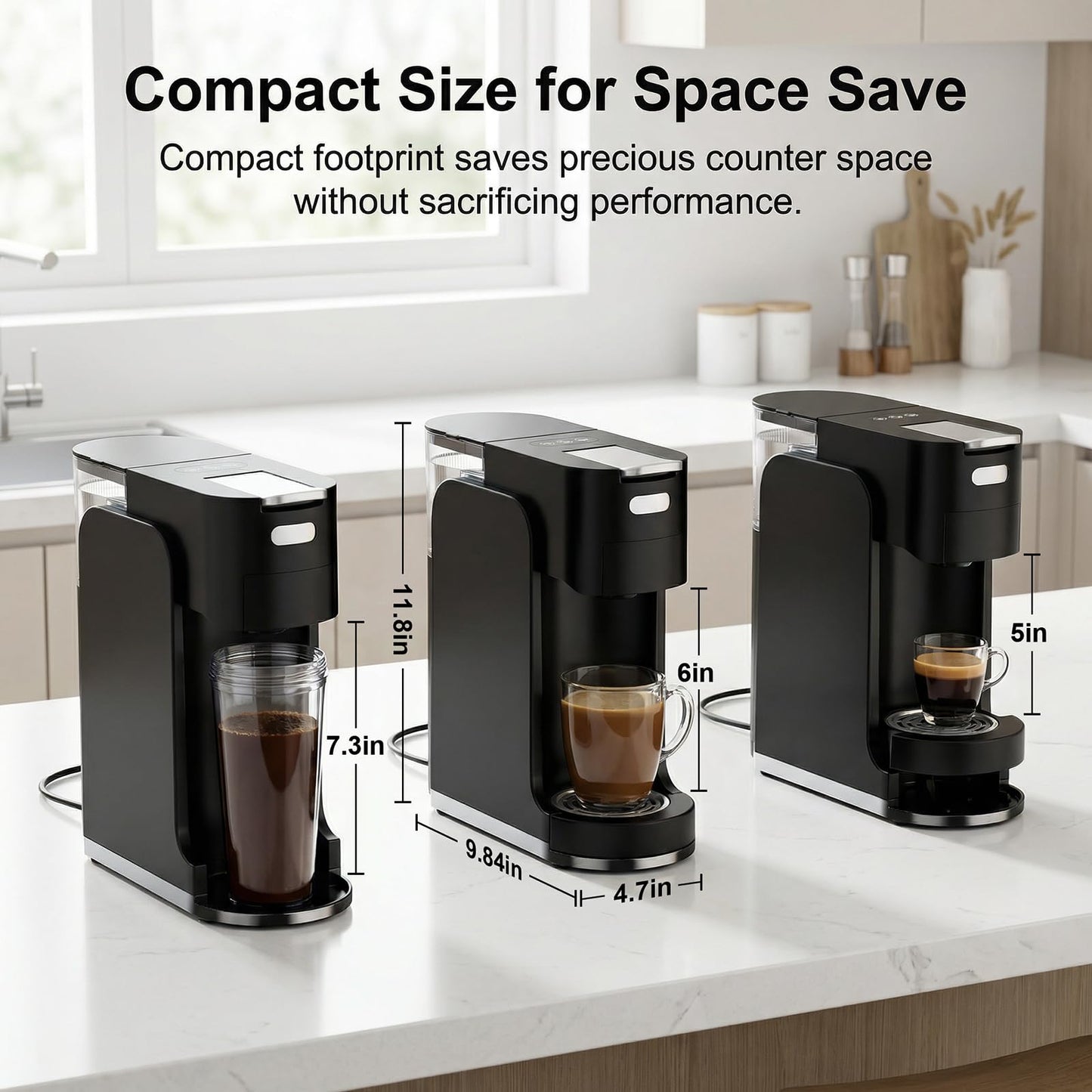 All-in-1 Single Serve Coffee Machine, Hot and Iced Coffee Maker for Ground Coffee, K-Cup Pod, NES Original and DG Pod, 20 Bar Espresso Coffee Maker, Customizable Brew Volume, Heats up in 3 seconds