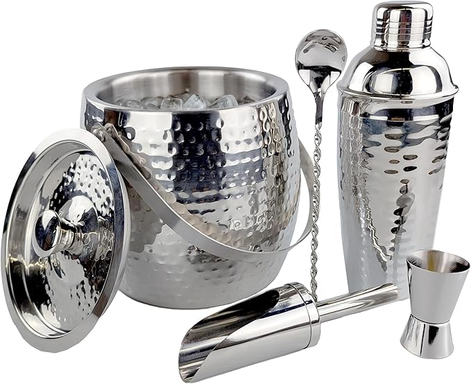 BREKX Insulated Ice Bucket for Cocktail Bar with Drink Shaker 5-Piece Cocktail Set for Parties with Lid and Scoop - Barten...