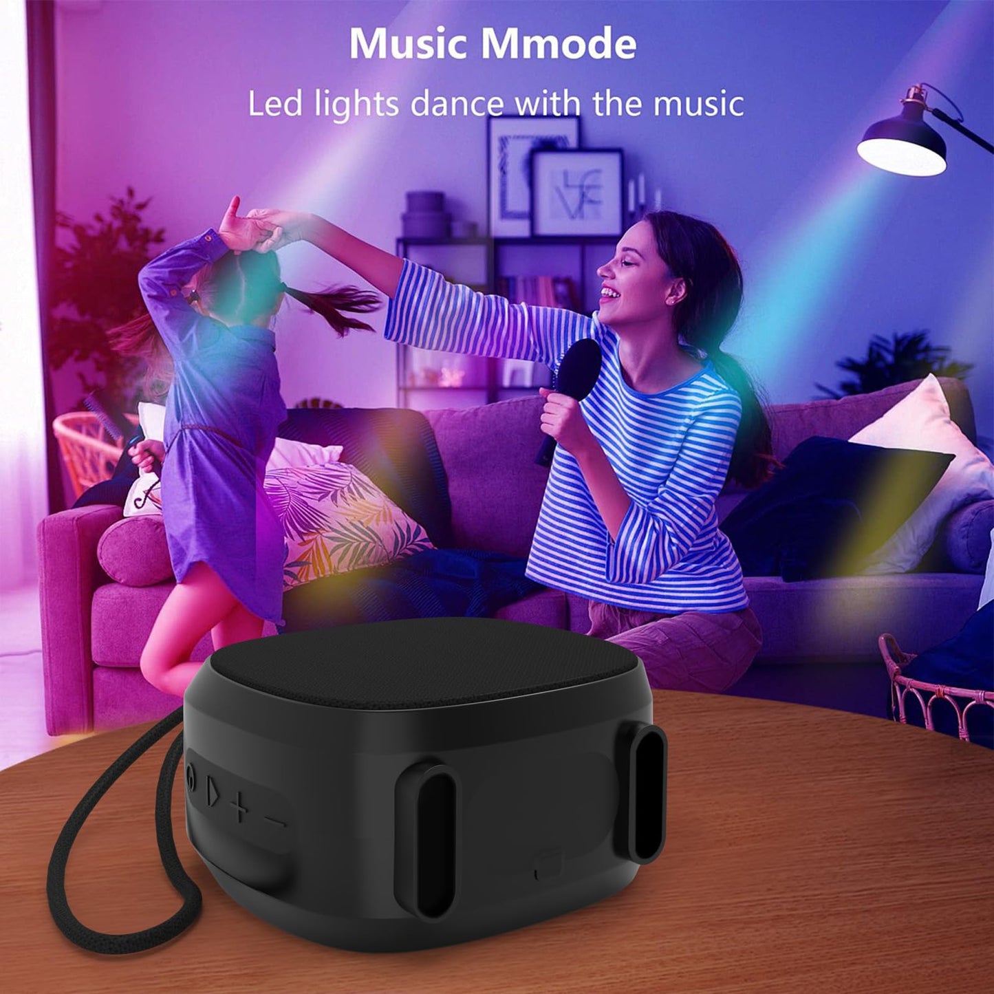WUIUHOU Portable Bluetooth Speakers, RGB Lights TWS Speakers，Wireless IPX5 Waterproof Mini Speaker with Loud Stereo Sound,15 Hours Playtime, Rechargeable Battery, Black.