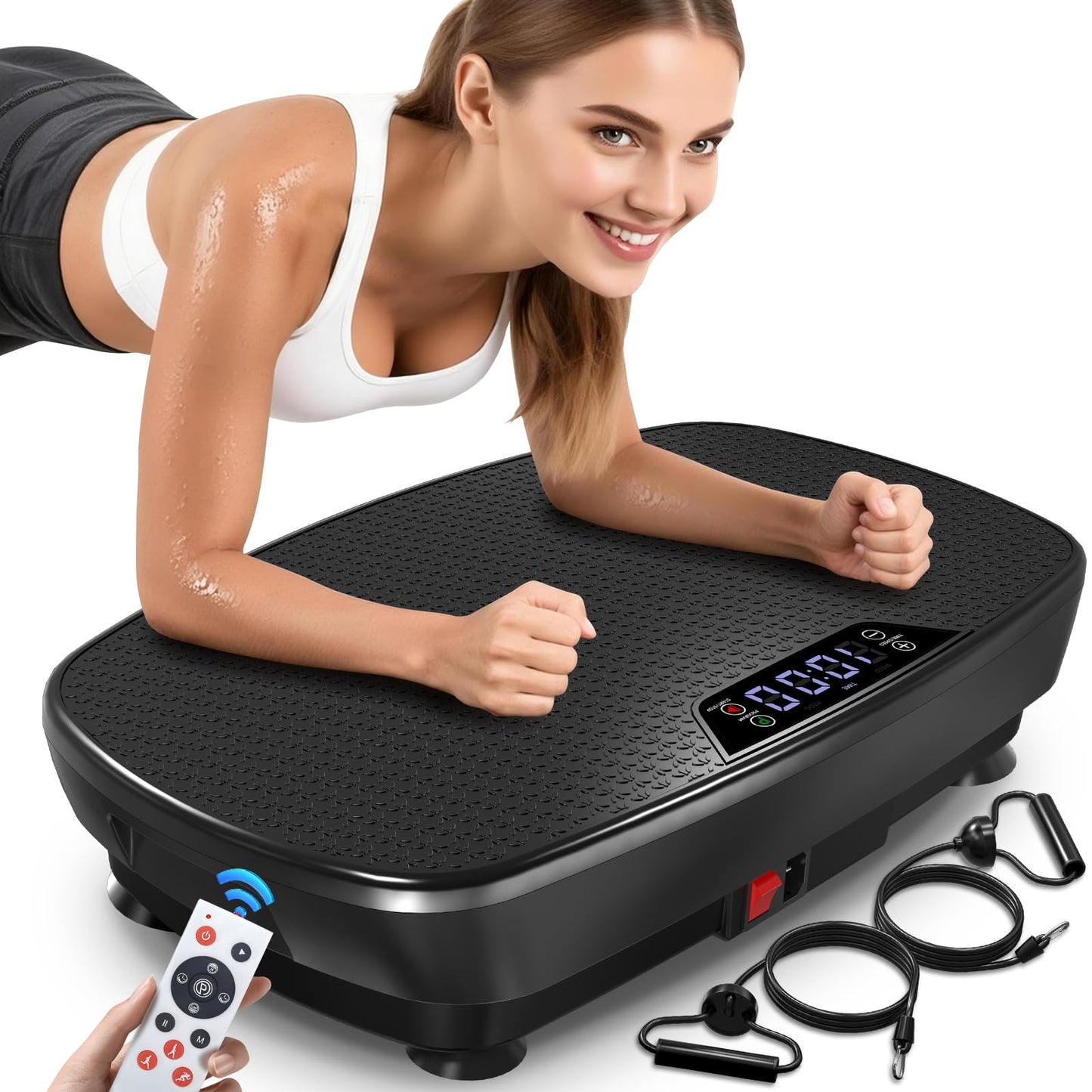 Vibration Plate Exercise Machine Whole Body Vibration Platform for Lymphatic Drainage Weight Loss, 120 Level Home Gym Fitness Equipment Workout Machine with LED Screen Remote Control Resistance