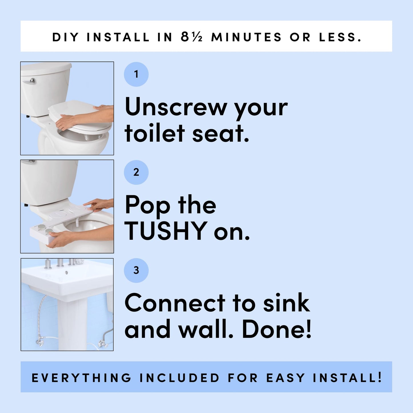 TUSHY Spa Warm Water Bidet Attachment for Toilet. Universal Fit, Easy Install (Requires Sink Access for Optional Temperature Control) Self Cleaning, Adjustable Pressure, Angle Control, Bamboo
