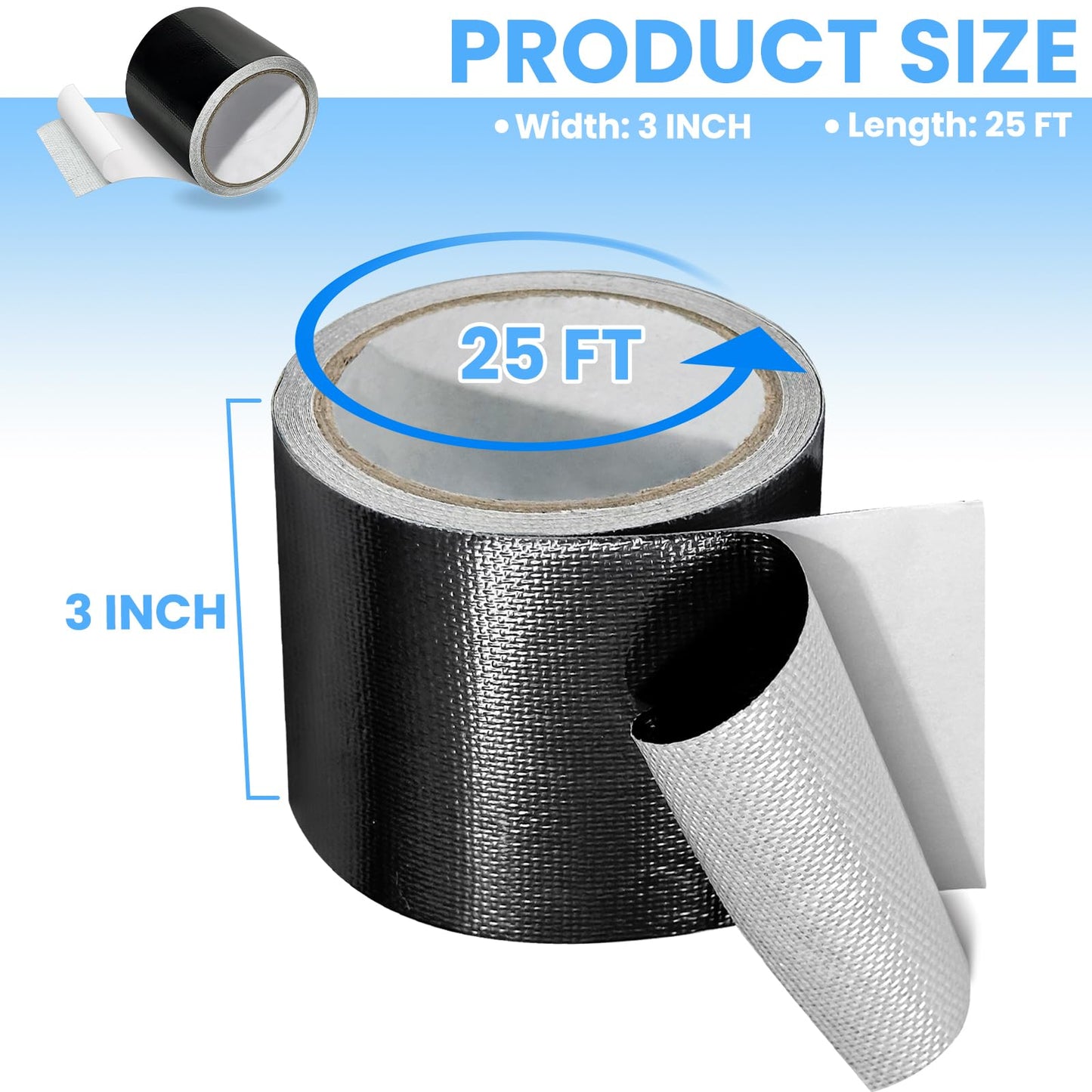 Tikfoam Waterproof Repair Tape for Fabric, Awning, RV Roof, Underbelly, Tarp, Tent, Sail and Boat Cover Outdoor Repair Patch, Heavy Duty, UVproof, Multipurpose Black