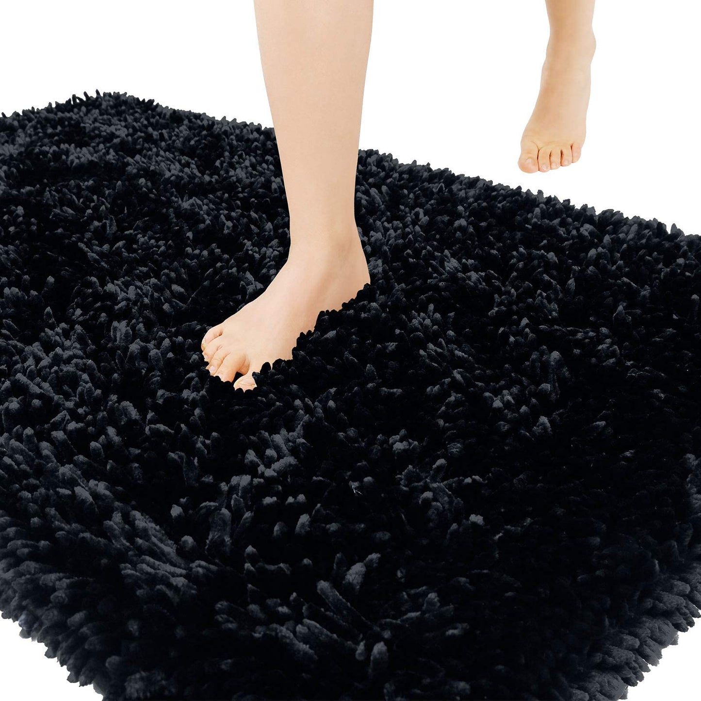 Yimobra Chenille Bathroom Rugs Non Slip, Extra Thick Soft Absorbent Bath Rug 24x17 Inch, Machine Washable Quick Dry Bath Mat for Bathroom Floor, Tub and Shower, Home Decor Accessories, Black