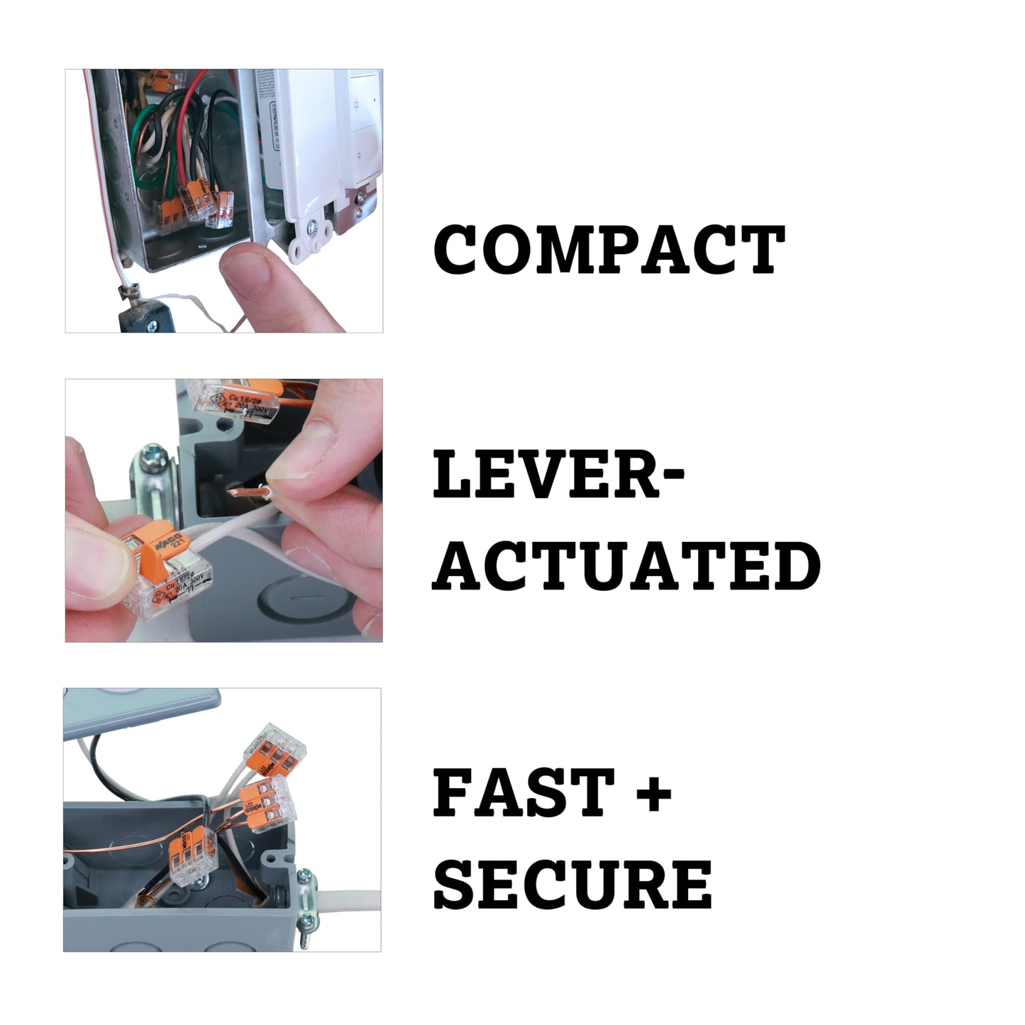 WAGO 221-412 Lever-Nuts - 2-Conductor Compact Splicing Connectors (Pack of 10)