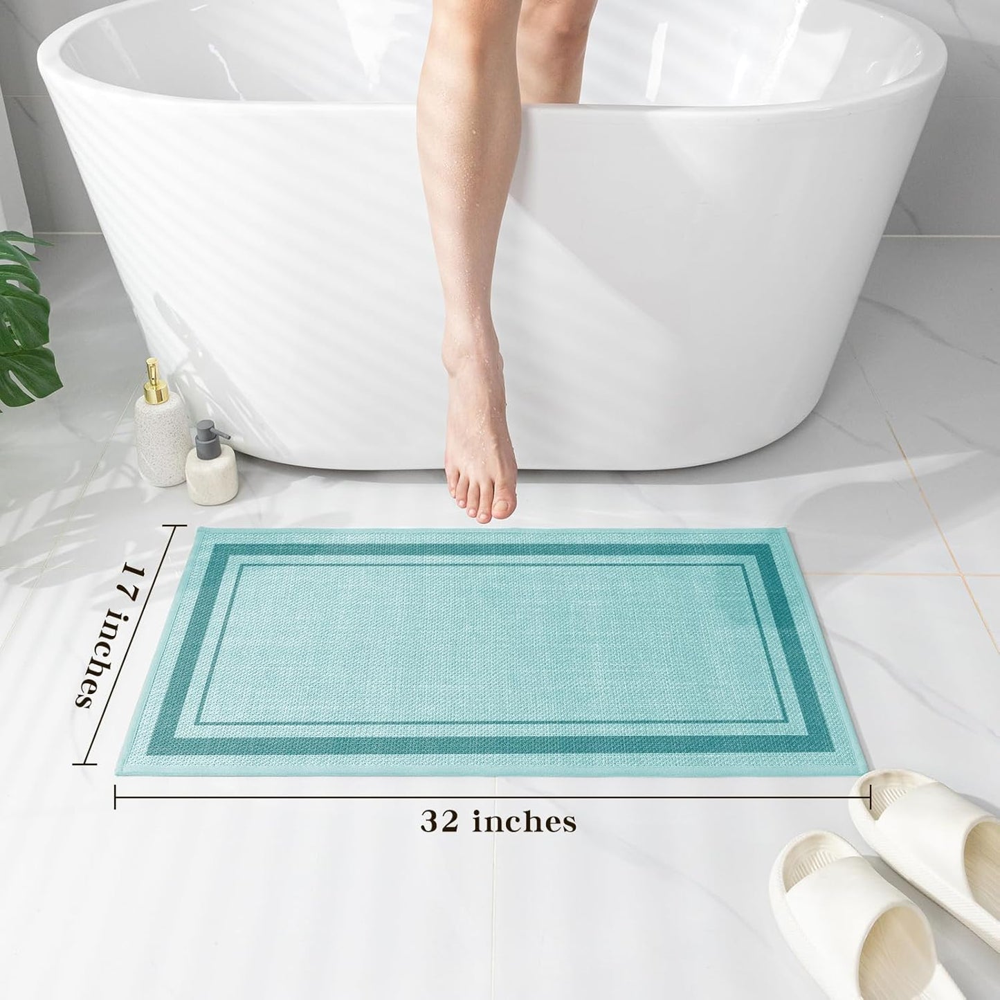 chakme Bathroom Rugs Mat 32x17, Ultra Thin Non Slip Bath Mat Quick Dry Absorbent Bath Mat for Bathroom Floor, (Light Blue, 32"x17")