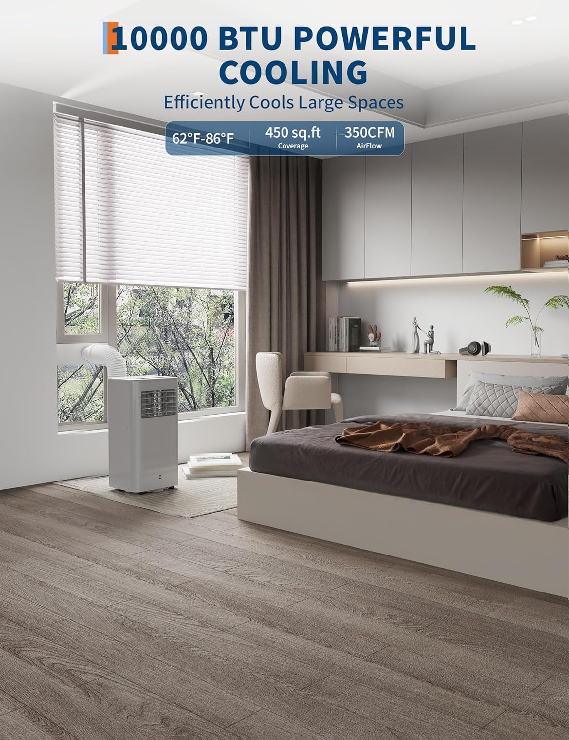 10,000 BTU Portable Air Conditioners - 3-in-1 Cooling, Dehumidifier & Fan - Low 50 dB, LED Display, 24H Timer, Sleep Mode, Remote, Window Kit - Cools Up to 450 Sq.Ft - Black Control Panel, US