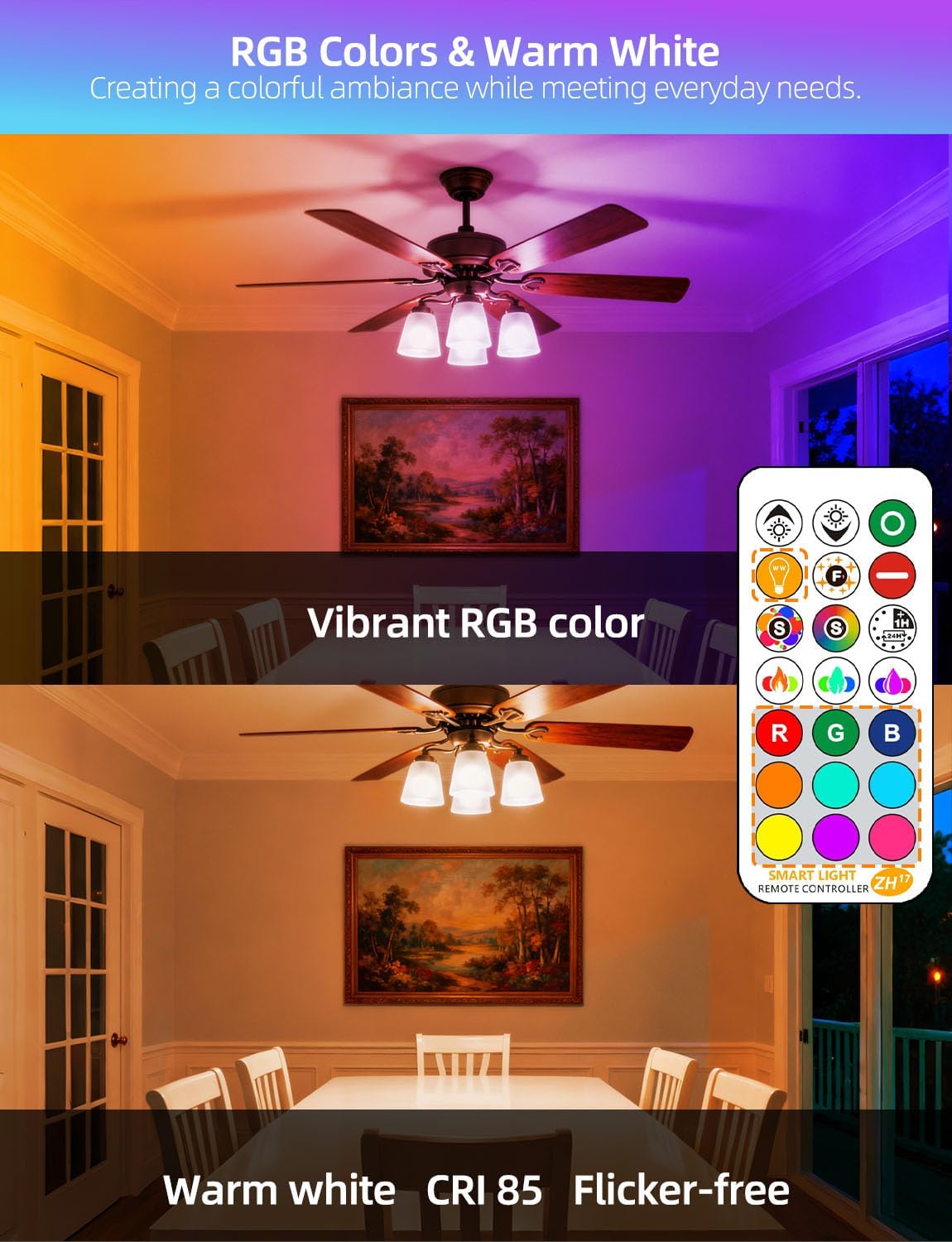ILC LED Light Bulb 85W Equivalent, Color Changing Light Bulbs 2700K Warm White, Remote Control RGB 6 Modes, Timing, Sync, Dimmable E26 Screw Base (2 Pack)