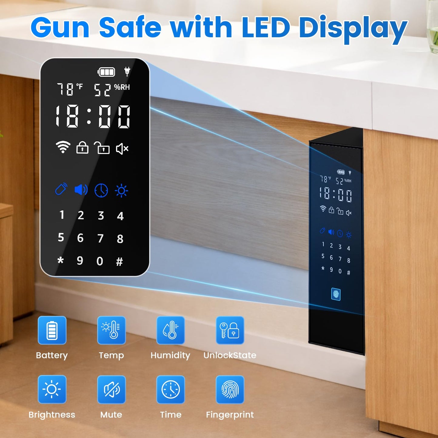 XDeer Biometric Gun Safe for Handgun, Slider Full Touchscreen Bedside Gun Safe, 0.01s Quick Access Pistol Safe for Nightstand,Desk,with APP Remote Control, Fingerprint, PIN Code, KEY Access-1PCS